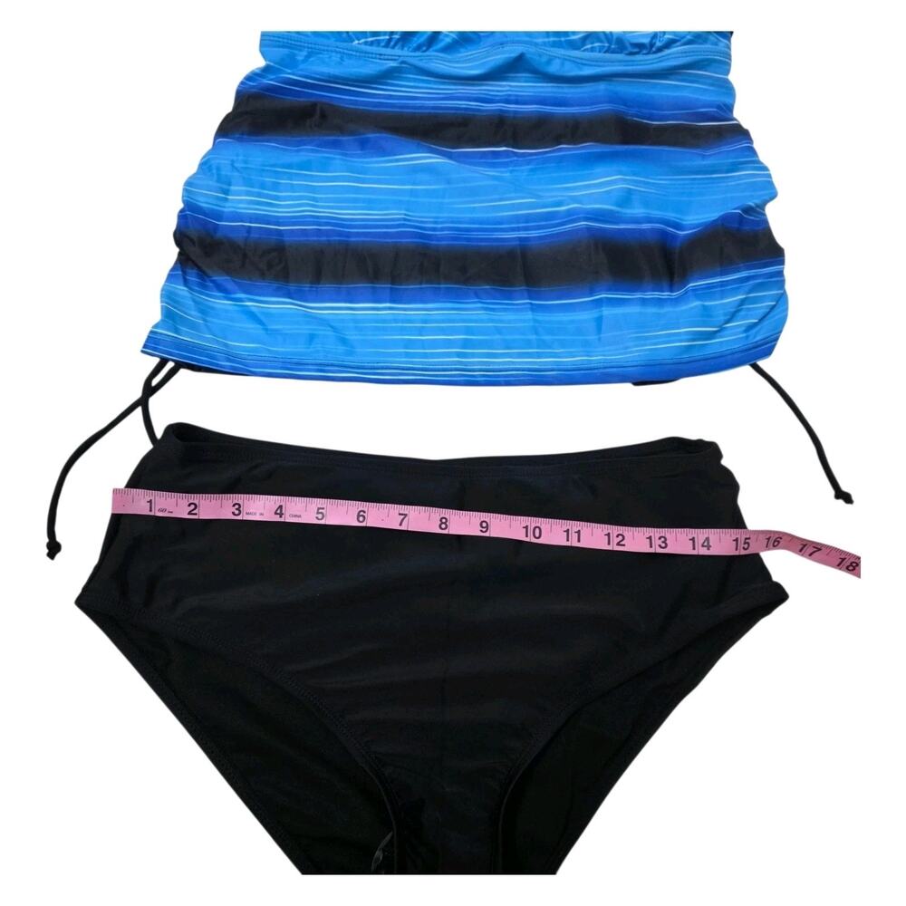 Women's Blue Tankini Set Two Piece Tummy Control High Waist Swimsuit Size Large - Picture 6 of 6